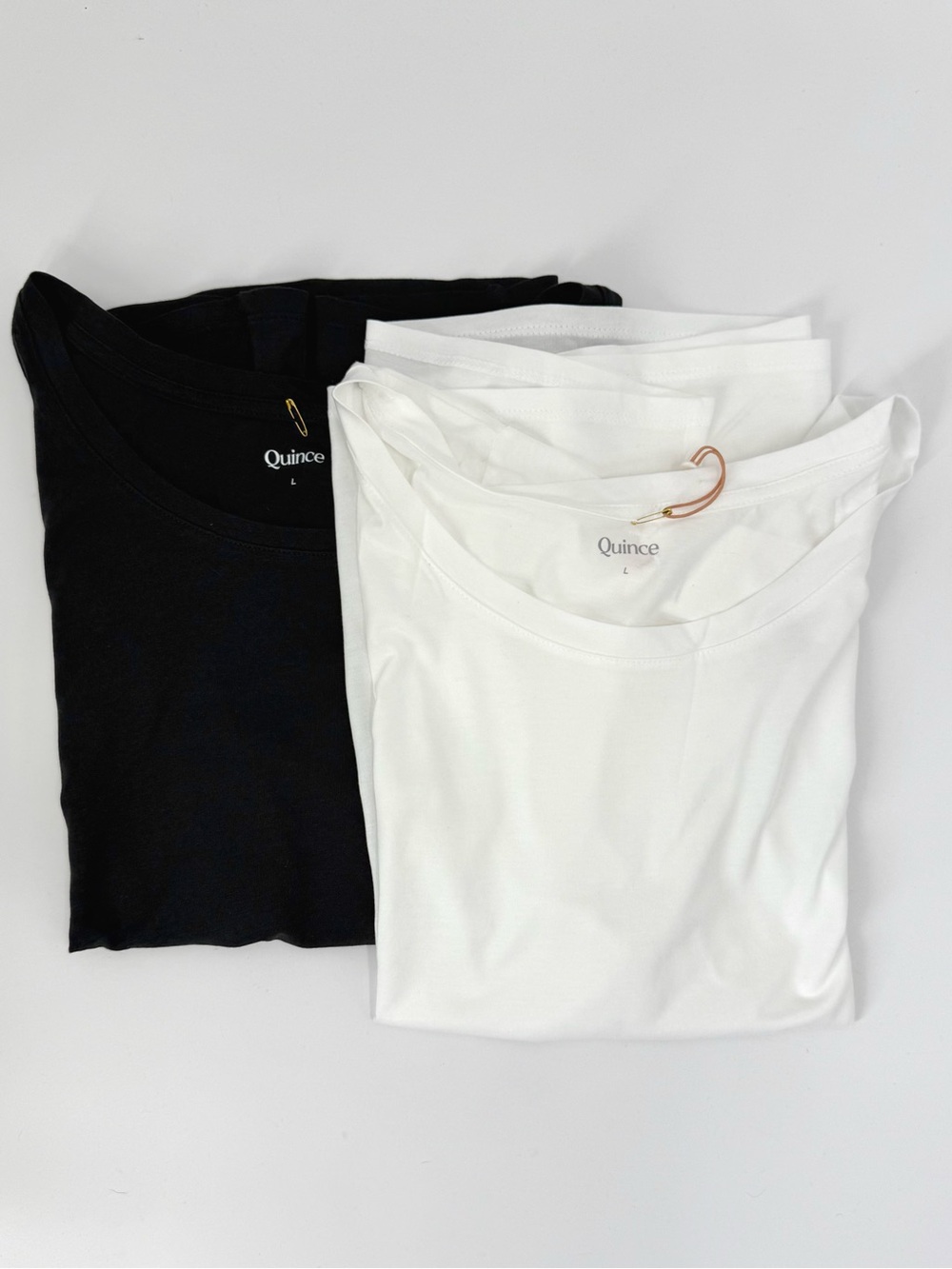 Quince LOT of 2 Cotton Modal Scoop Neck Tee Shirts, White, Black, Size L, NWOT